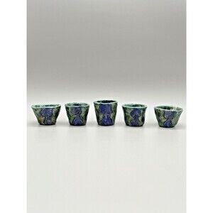 *5* Raku Studio Pottery Signed AW Female Nude Torso Shot Glasses Sake Cups OOAK
